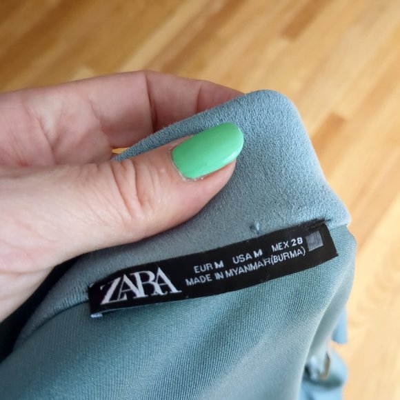 [SOLD] Zara Open Front Duster Jacket Faux Suede Blazer Trench Coat Pastel Blue - Picture 11 of 16
